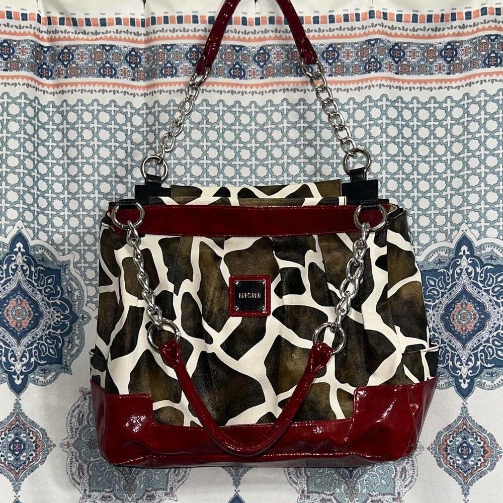 MICHE Large Red and Brown printed Women's Bag with many pockets!!